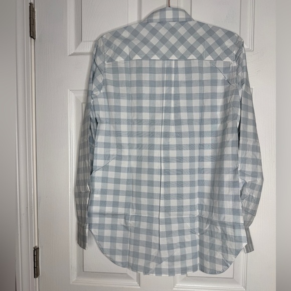 UNTUCKIT NWT Santa Marzi Blue White Checkered Button Down Size 2 - Picture 2 of 6